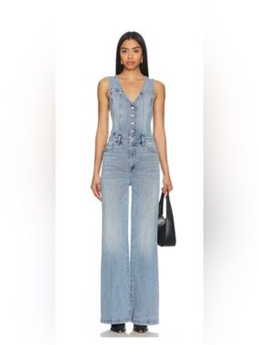 Pistola Aria Fitted Vest Crop Wide-Leg Denim Jumpsuit Sz L